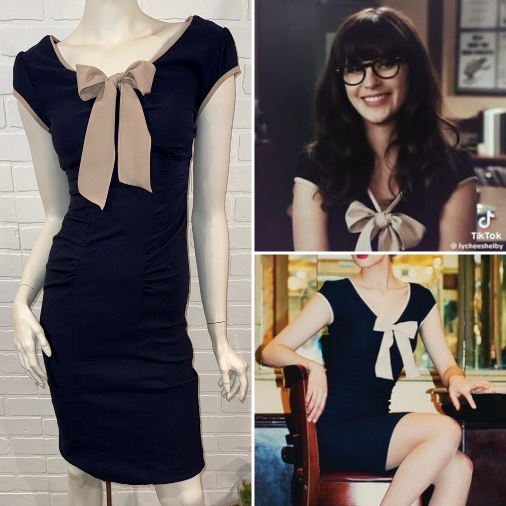 Stop Staring! Newport 1950s Navy Fitted Midi Bow Dress Retro Style from ModCloth